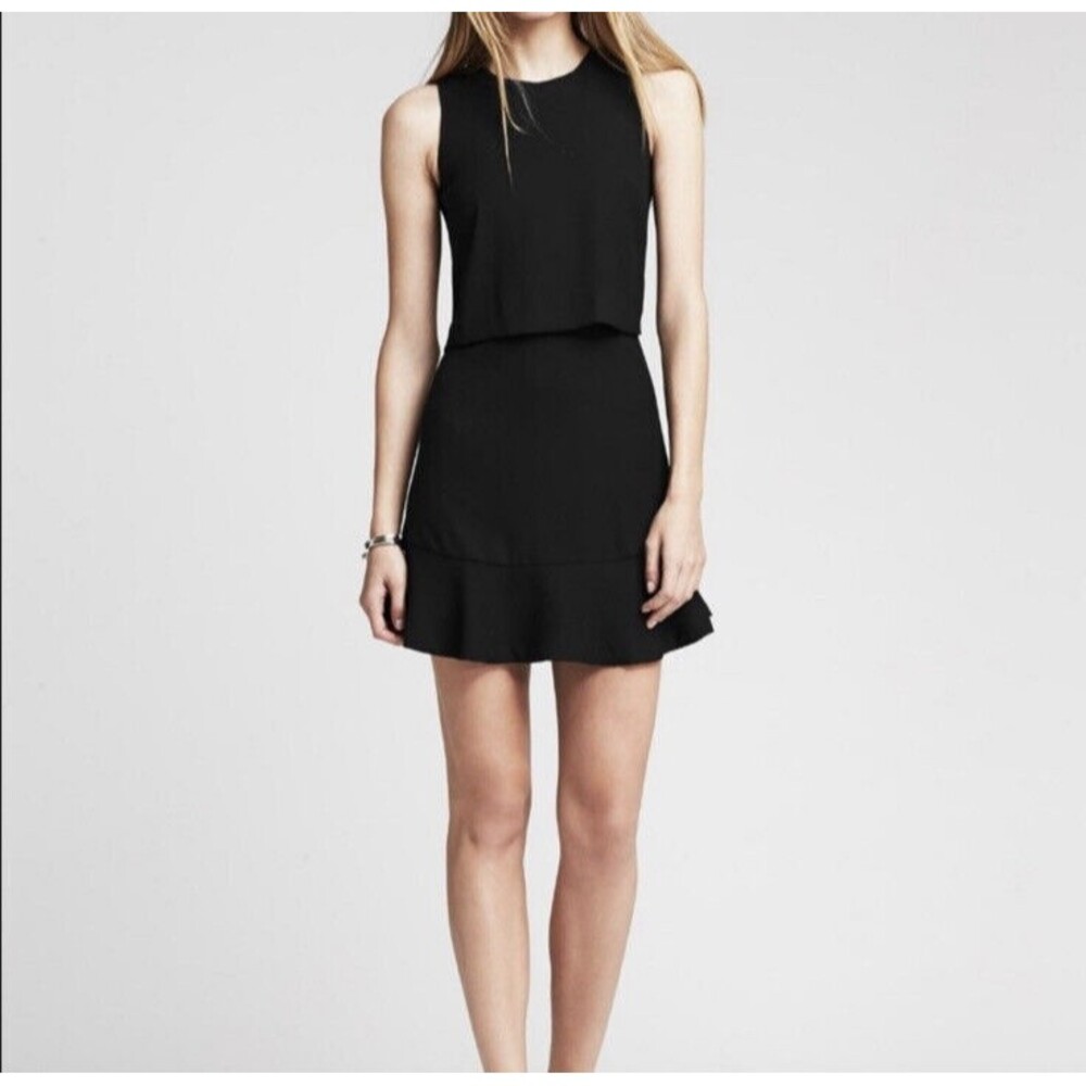 Banana Republic Black Crepe Cut Out Double Layer Dress Size 6P Petite Evening‎